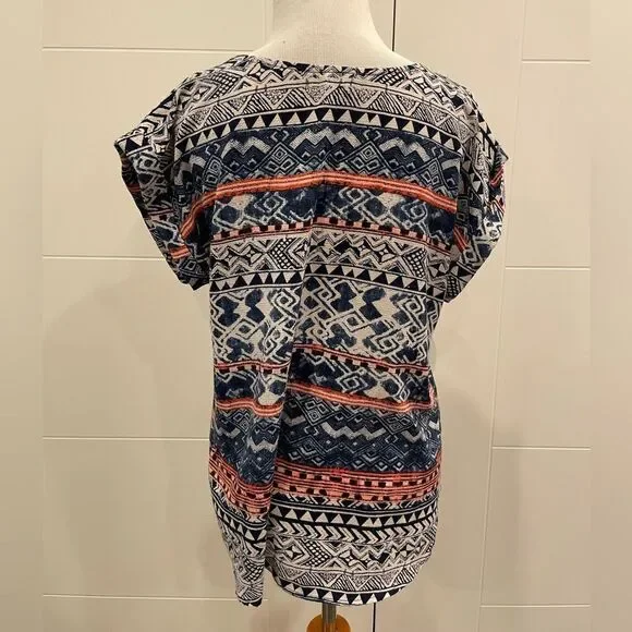 V neck blouse, blue and pink, nice condition - Picture 2 of 7